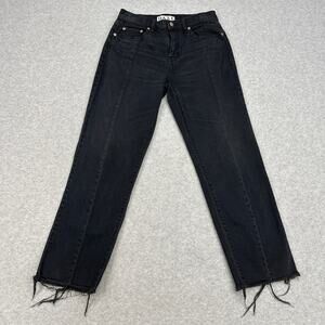 Daze Jeans WMNS Black Tough Love Denim Sz 26 High-Rise Distressed Raw Hem Crop